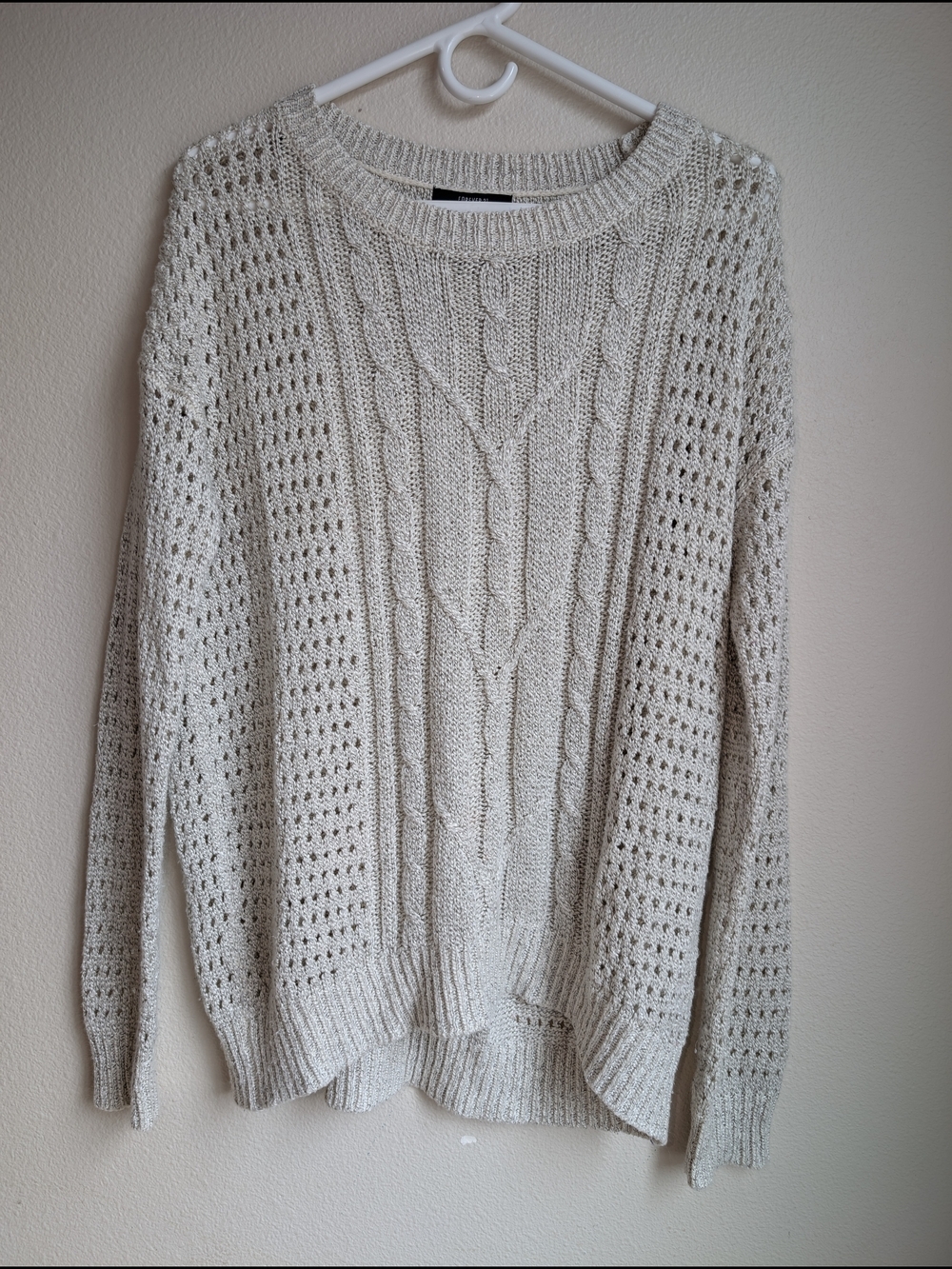 Forever 21 Cream Open-Stitch Cable Knit Crewneck Sweater Women's Size large